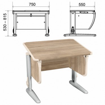 Стол-парта регулируемый "ДЭМИ" СУТ.41, 750х550х530-815 мм, серый каркас, пластик бежевый, дуб сонома (КОМПЛЕКТ)