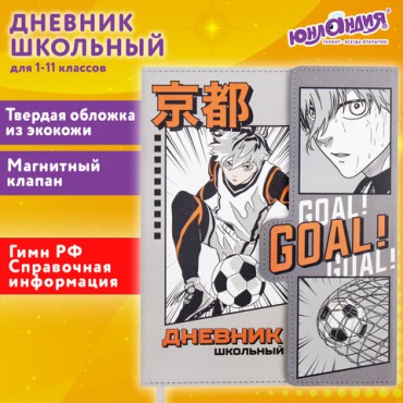 Дневник 1-11 класс 48 л., кожзам (твердая), магнитный клапан, ЮНЛАНДИЯ, "Goal", 106929